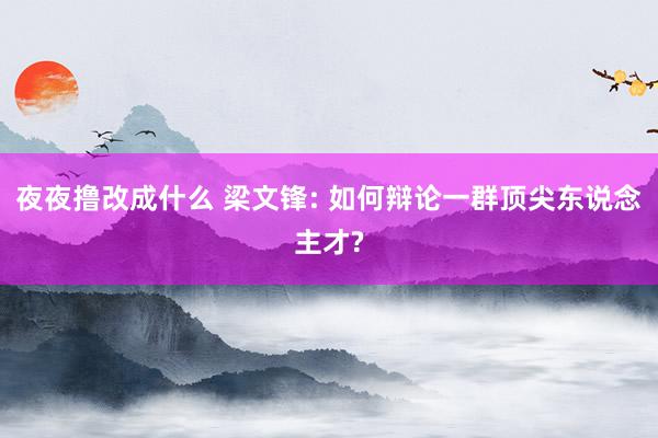 夜夜撸改成什么 梁文锋: 如何辩论一群顶尖东说念主才?